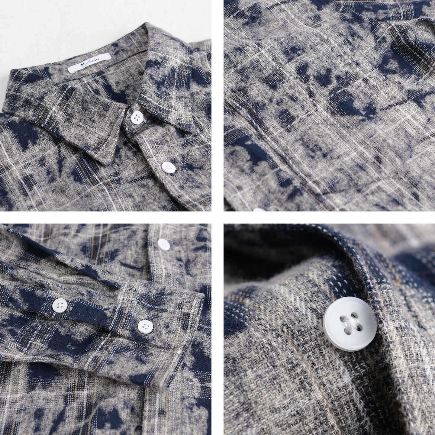 Men Bleached Check Flannel Overshirt Jacket in Used Look Chichicherry
