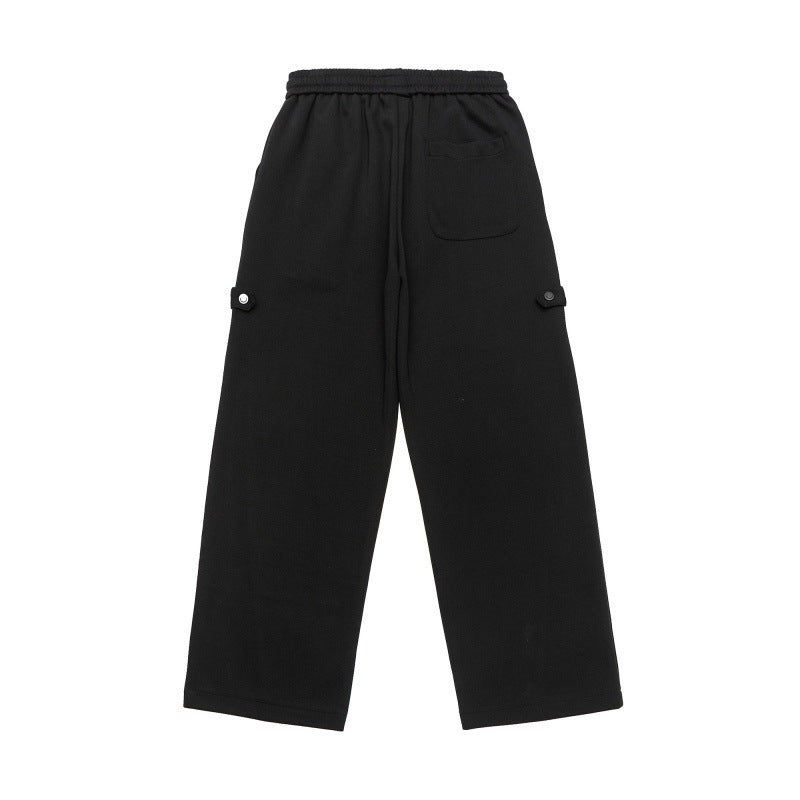 Unisex Wide Cropped Sweatpants in Cargo Style with Drawstring Waistband and Patch Pockets Chichicherry