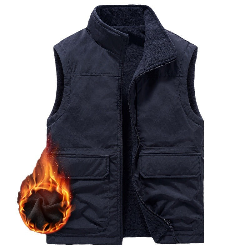 Men's Thermal Fleece Vest with windproof nylon outer layer, high stand collar, and multifunctional pockets Chichicherry