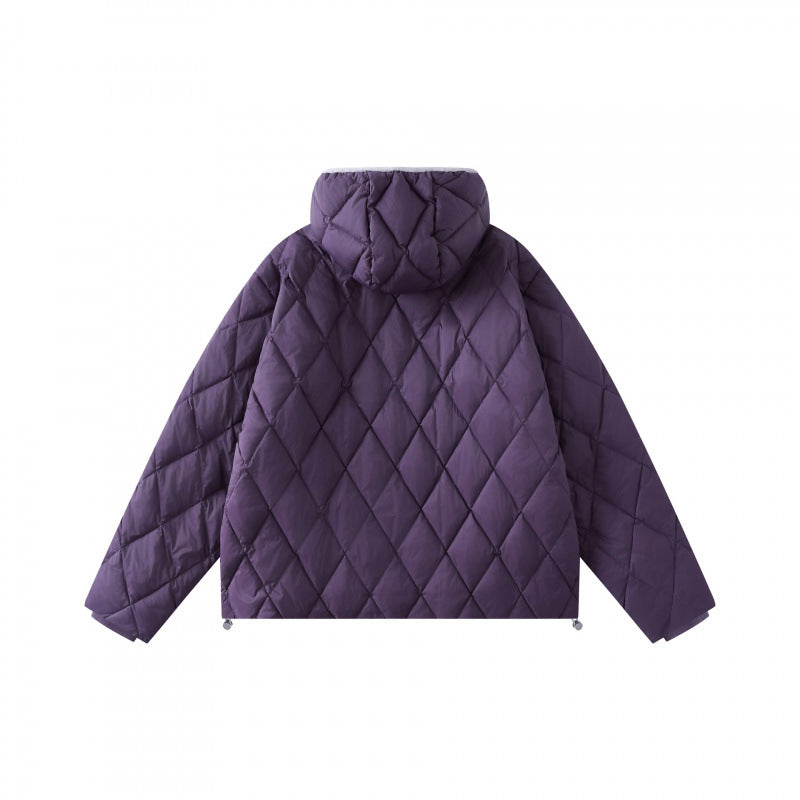 Ladies quilted jacket with hood, diamond quilting and adjustable hem Chichicherry