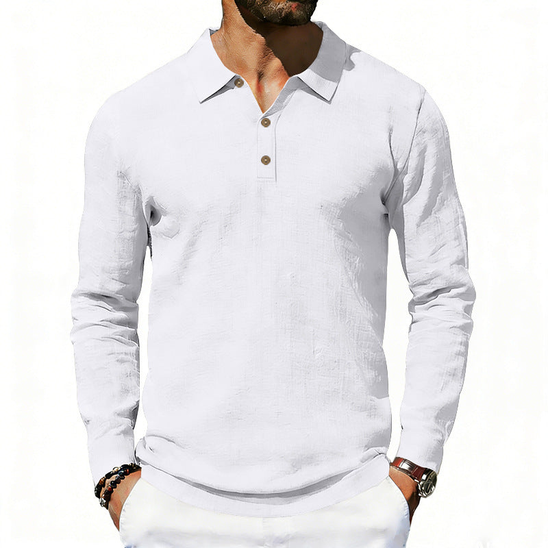 Men's Long Sleeve Polo Shirt made of Cotton Gauze with Three-Button Placket Chichicherry