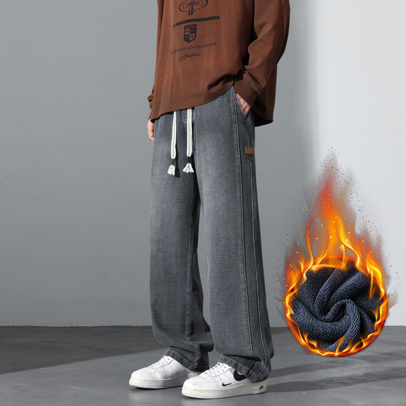 Men's Loose Vintage Denim Casual Pants with Drawstring and Relaxed Fit Chichicherry