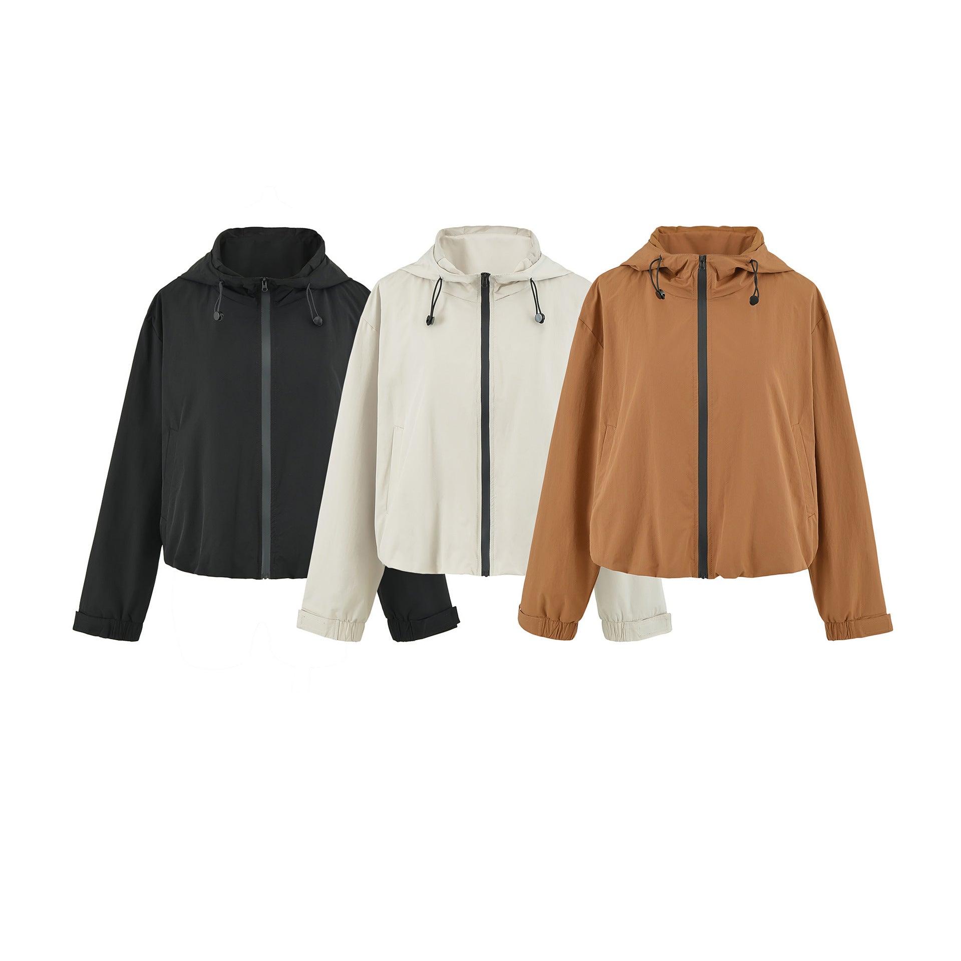 Women's Cropped Transition Jacket with Hood, Drawstring and Elastic Hem