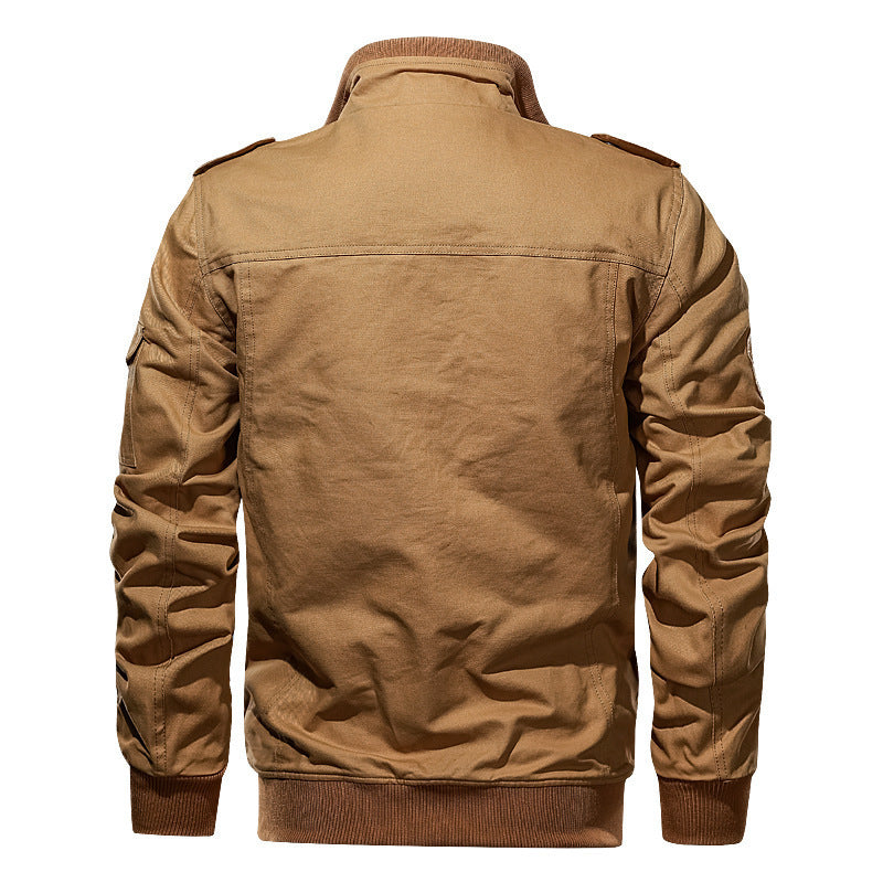 Men's robust canvas aviator jacket in utility field style with shoulder patches and multiple pockets Chichicherry