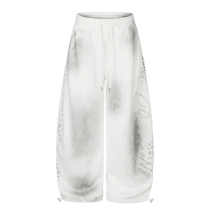 Women's Wide Palazzo Sweatpants with Comfort Waistband, Drawstring and Leopard Side Print Chichicherry