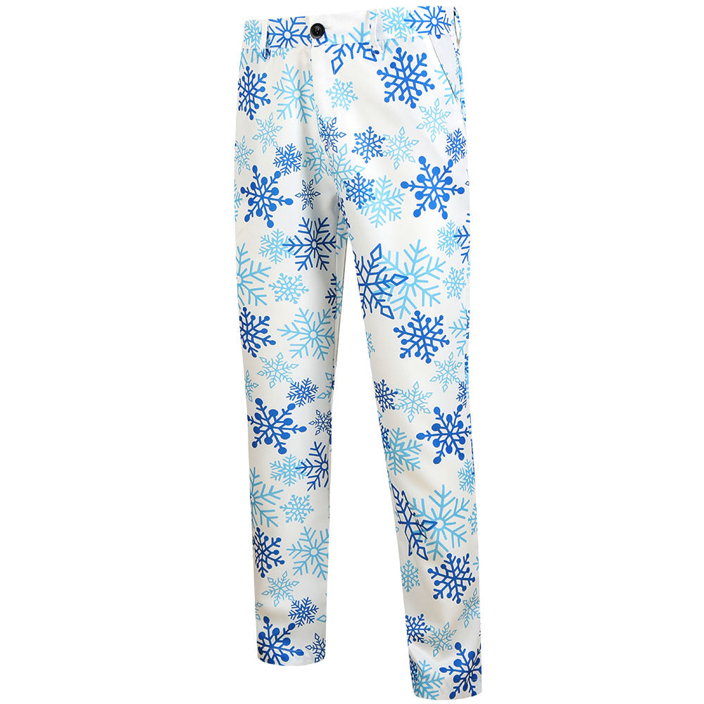 Men's Christmas three-piece suit set with jacket, vest, and trousers in all-over reindeer-tree pattern Chichicherry