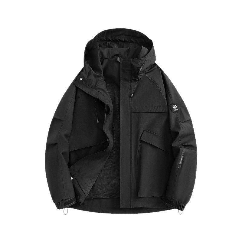 Men's Technical Softshell Utility Jacket with Hood, Mesh Lining & Multifunctional Pockets Chichicherry