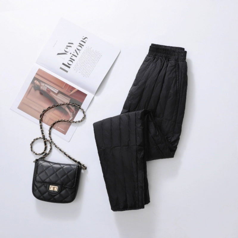 Women's Quilted Thermal Pants with Elastic Waistband and Light Thermal Lining Chichicherry