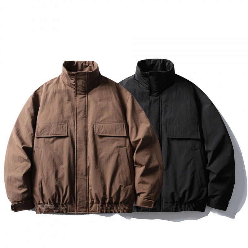 Men's Boxy Field Jacket with High Stand Collar, Padded Lining, and Flap Pockets Chichicherry