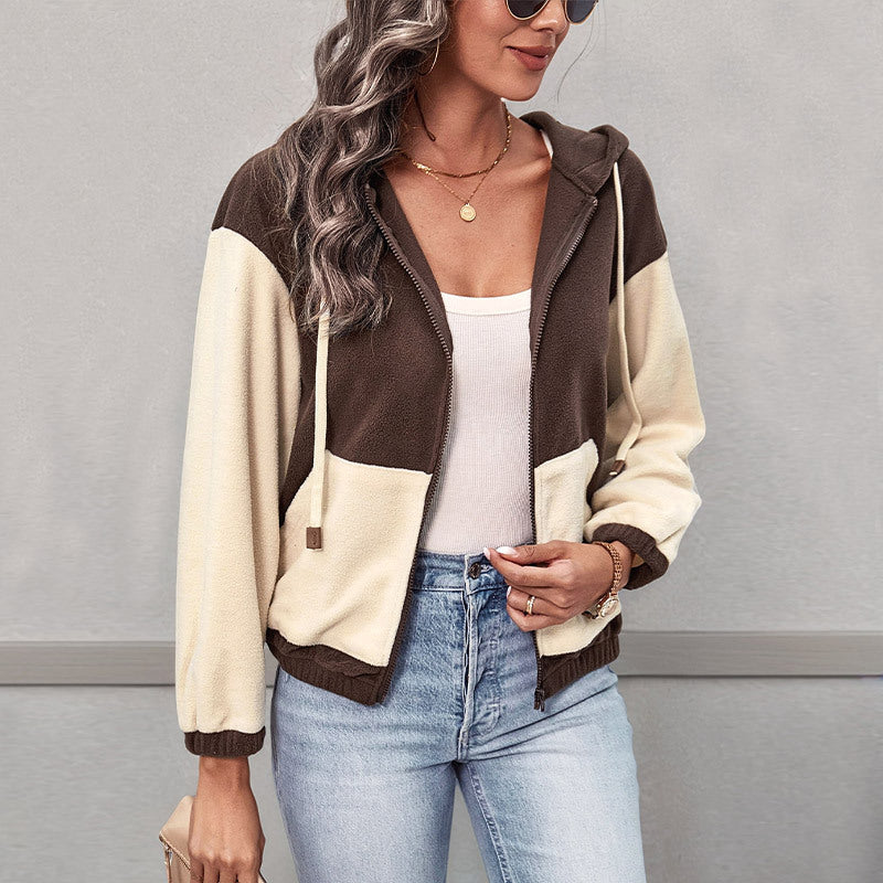Women's fleece hoodie with color block, full zip and pockets Chichicherry