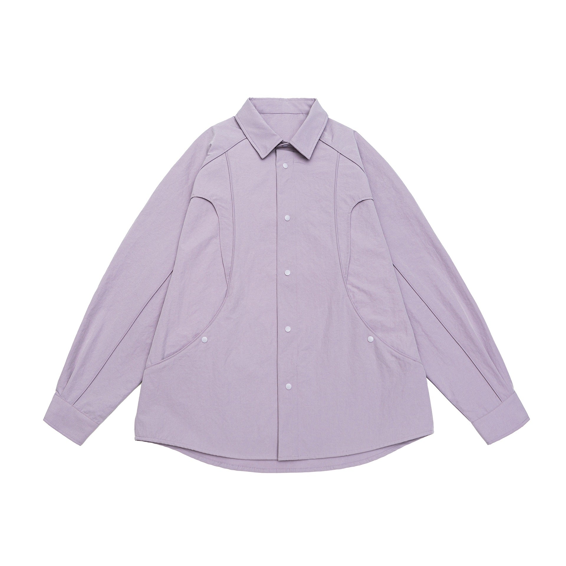 Women's Oversize Shirt Jacket with Rounded Insert Pockets and Snap Buttons Chichicherry