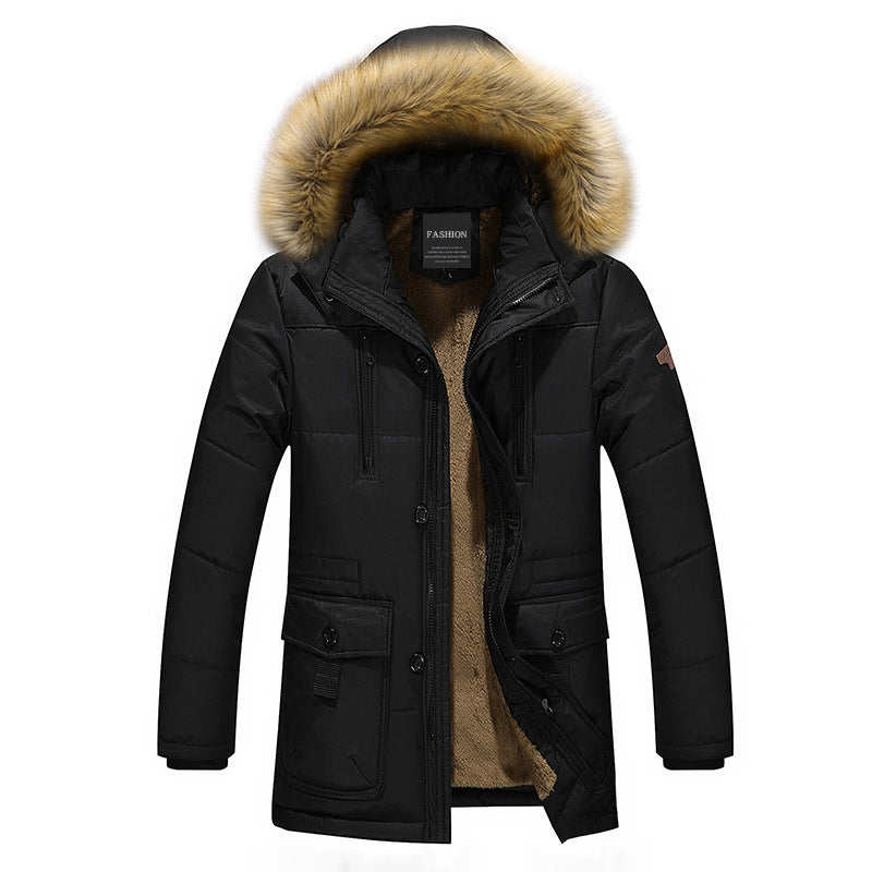 Men's insulated long parka with teddy fleece lining, detachable faux fur hood and concealed two-way zipper Chichicherry