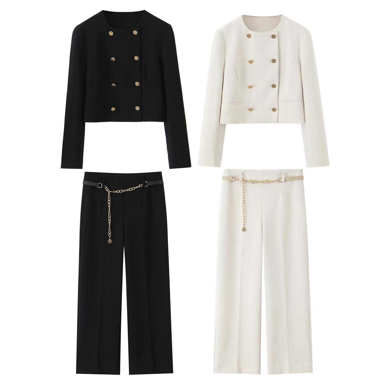 Women Elegant-wide cut suit pants with crease and decorative chain belt Chichicherry