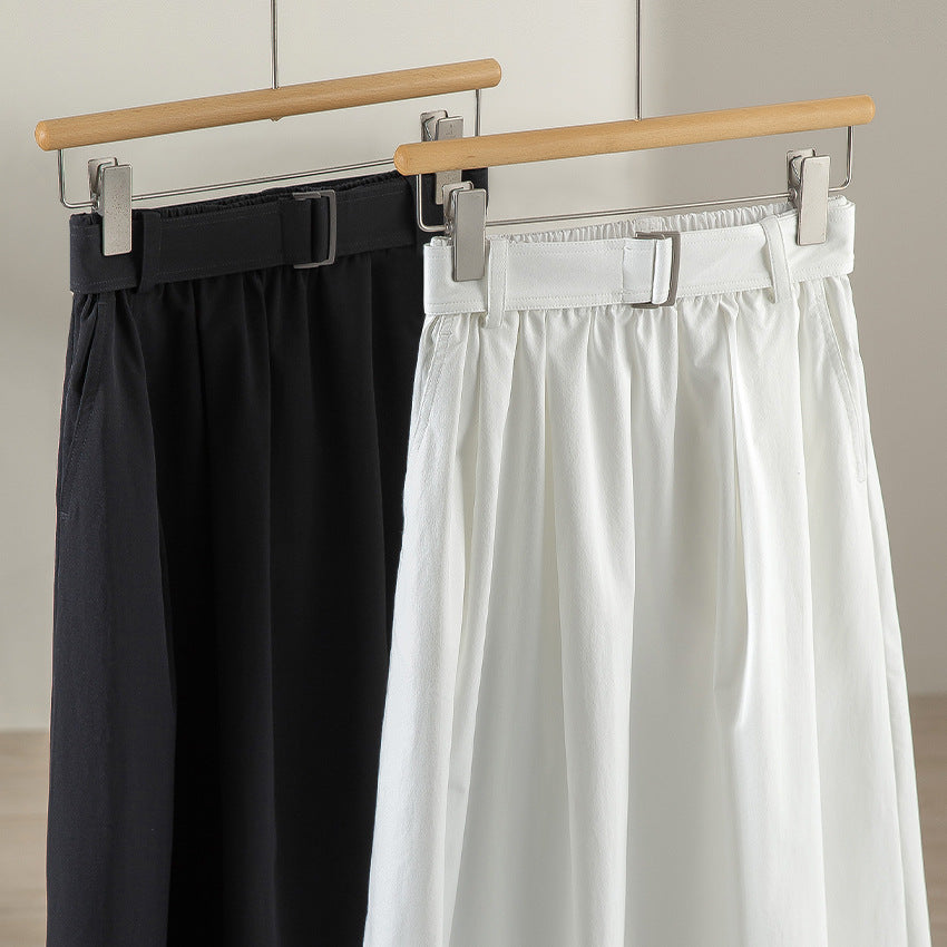 Women's Mid-length A-line Skirt with High Waist, Pleats and Waist Belt Chichicherry