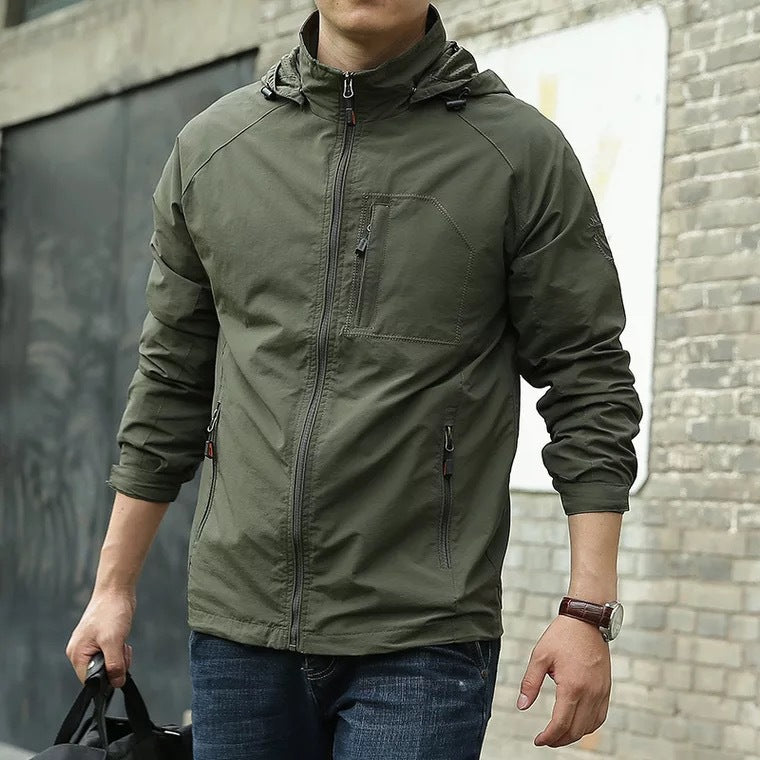 Men's lightweight windproof shell hoodie with mesh lining, hood, and adjustable hem Chichicherry
