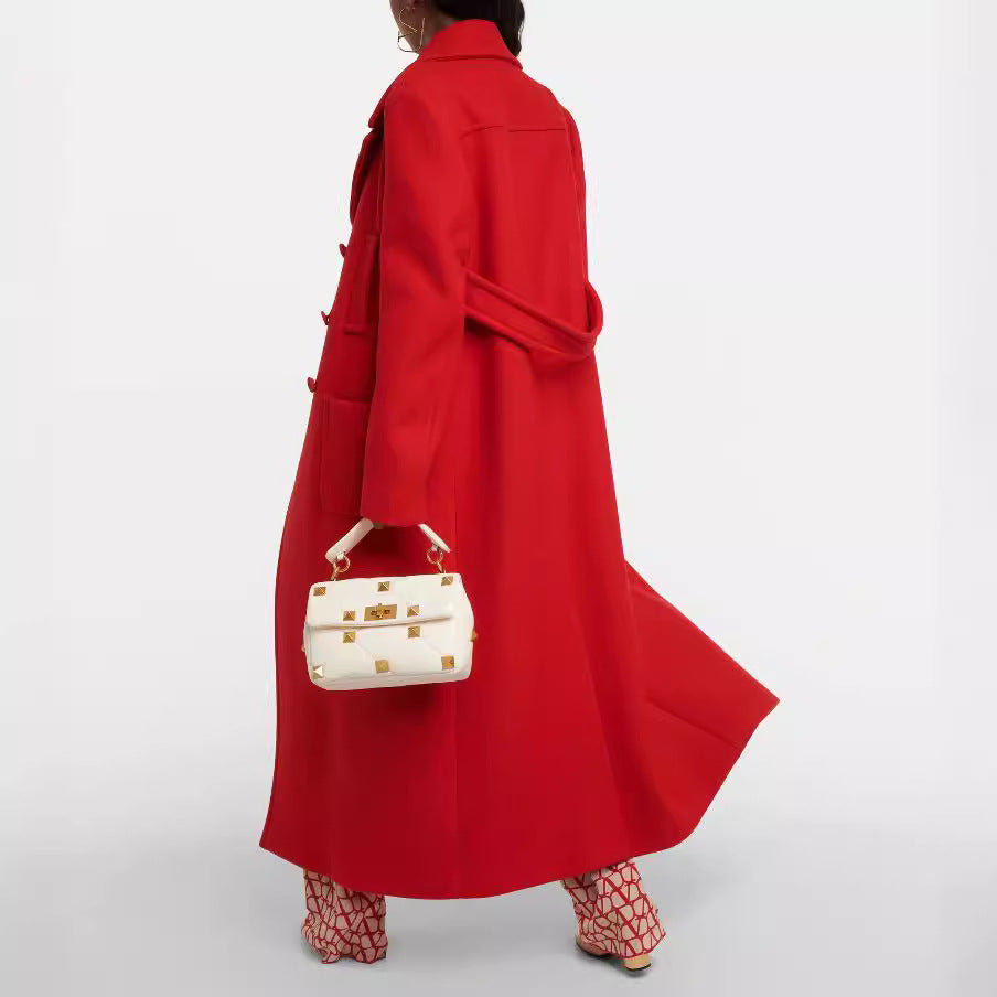 Women floor-length double-breasted wool-cashmere coat with wide lapels Chichicherry