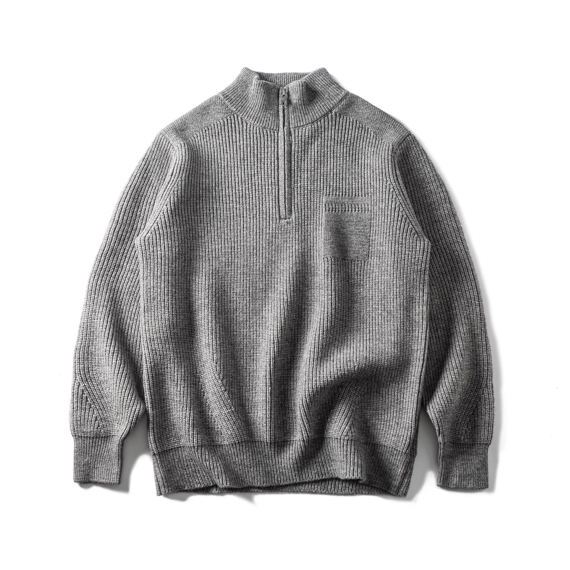 Men's Chunky Knit Half-Zip Pullover with Stand-Up Collar and Chest Pocket Chichicherry
