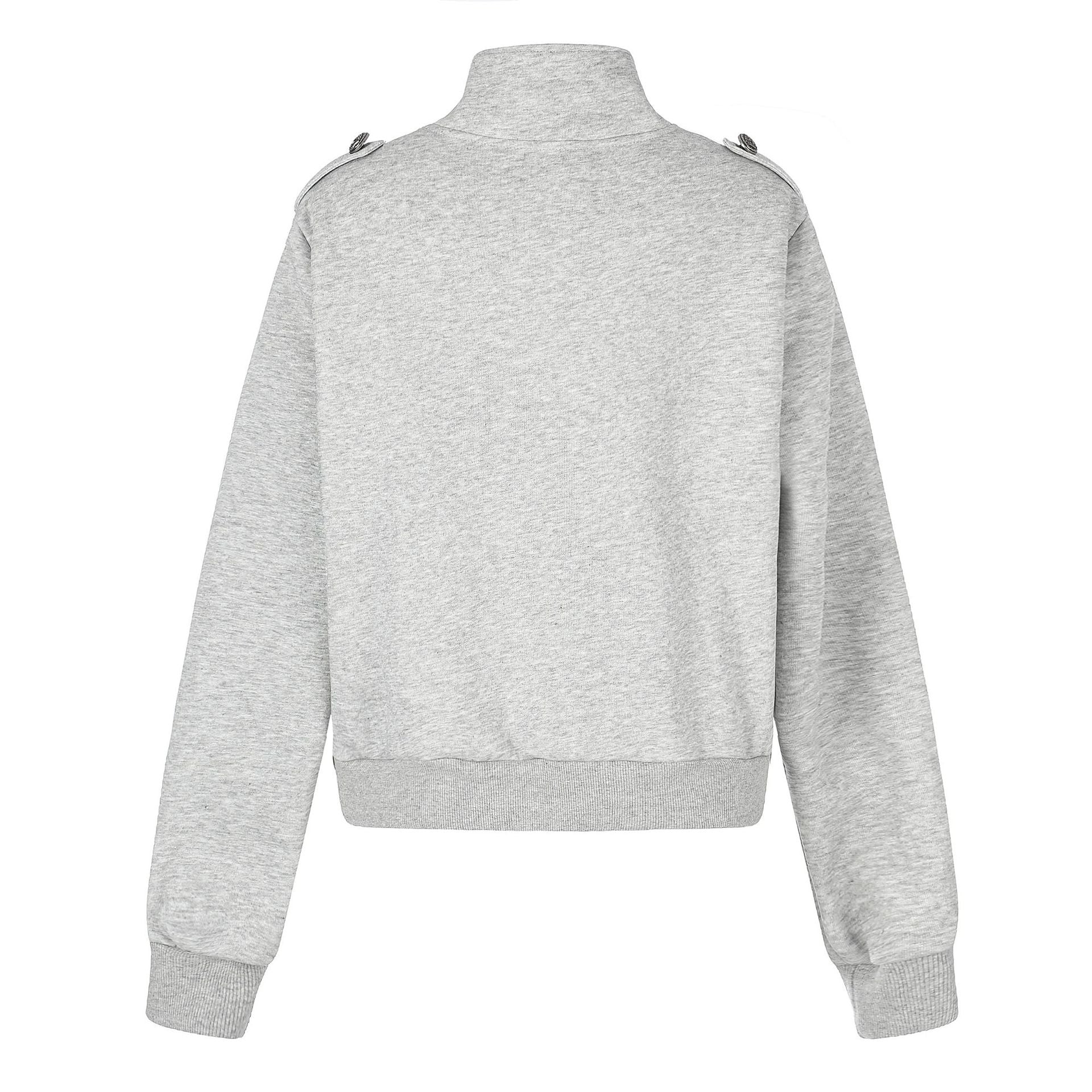 Women's Short Sweat Jacket in Military Style with Stand-Up Collar Chichicherry