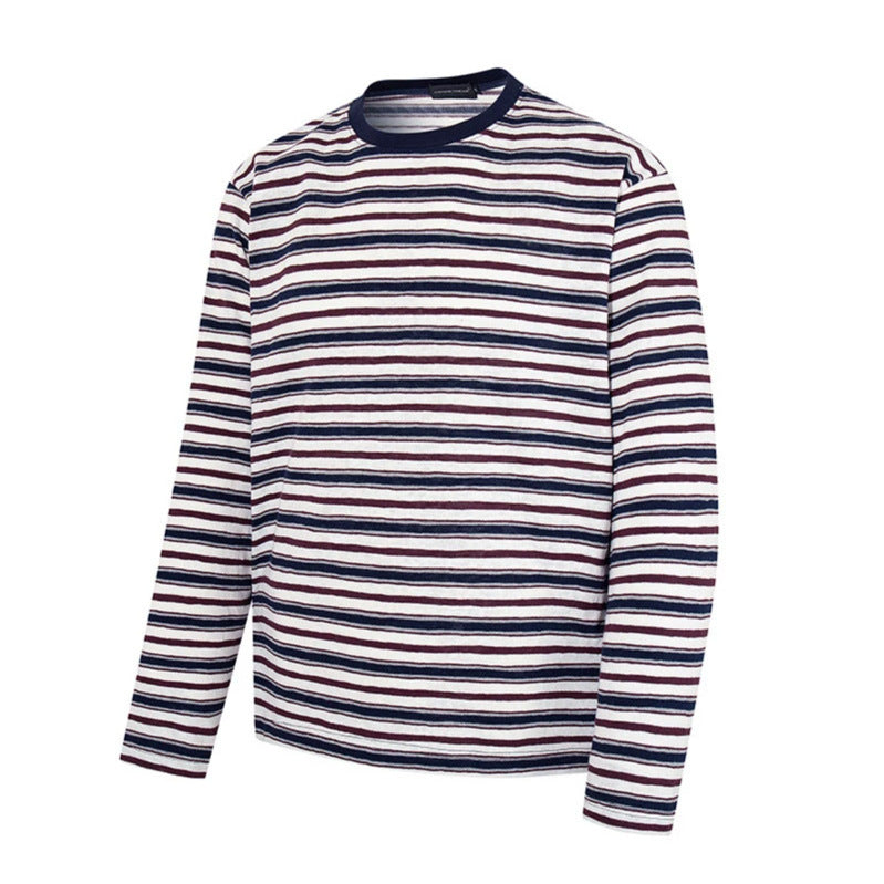 Men's Striped Long Sleeve Shirt made of Cotton Blend with Round Neck and Fine Texture Chichicherry