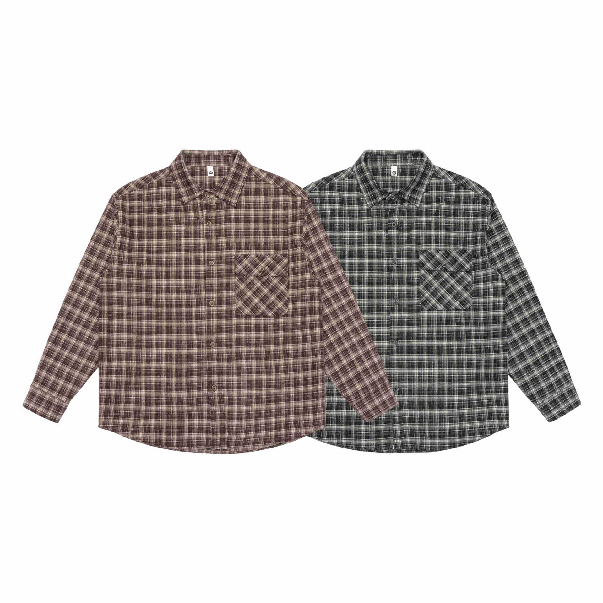 Men's Checkered Flannel Shirt with Chest Pocket and Relaxed Oversize Cut Chichicherry