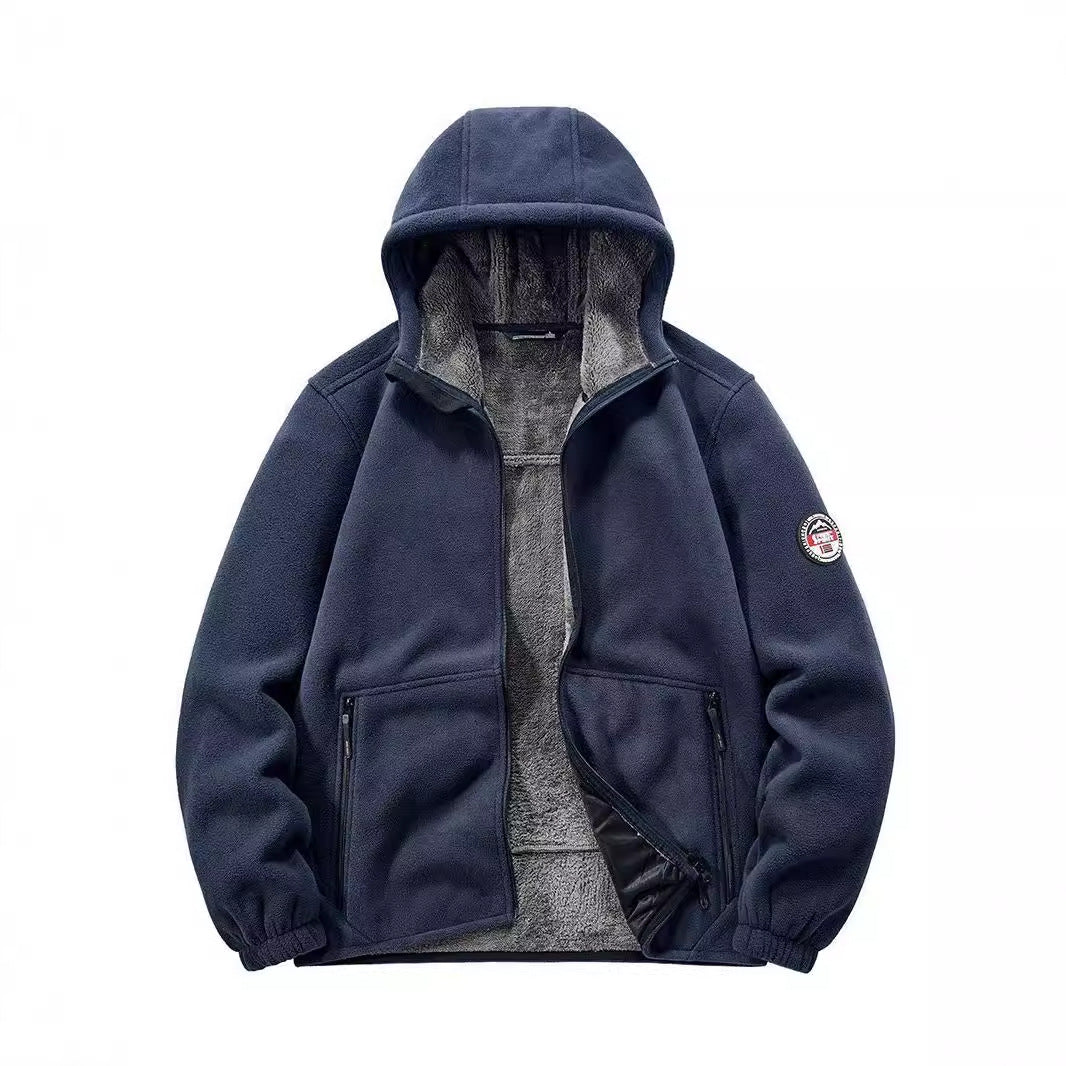 Men's Insulated Fleece Hoodie Jacket with Sherpa Lining and Two-Way Zipper Chichicherry