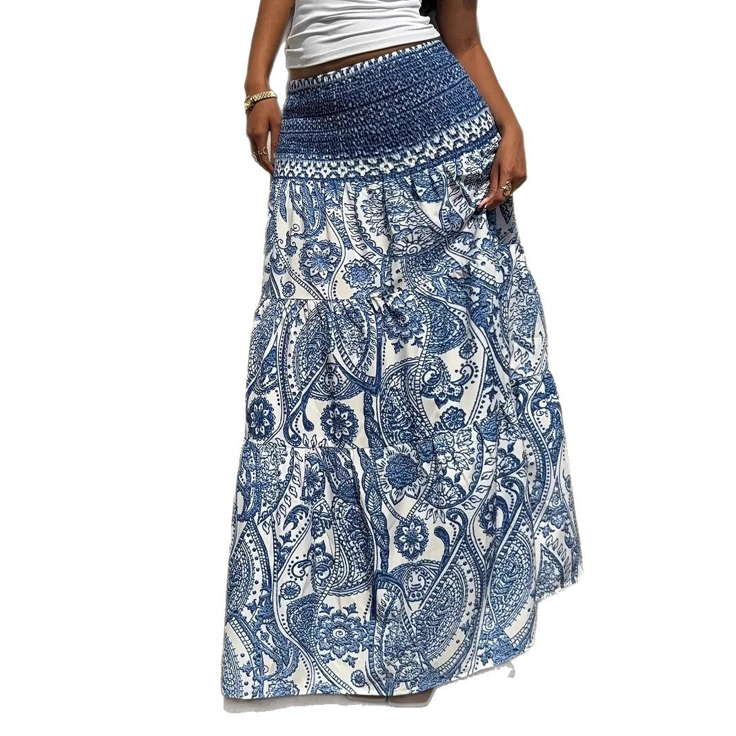 Women’s Maxi Skirt with Smocked Waist and Tiered Ruffle Chichicherry