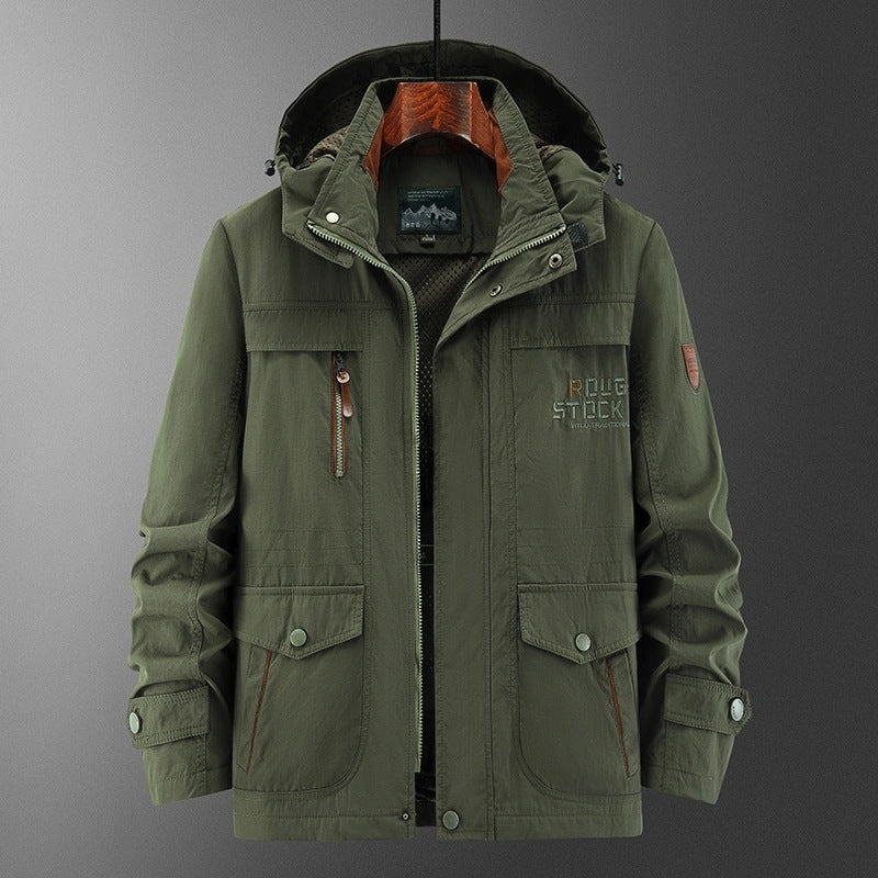 Men's Weatherproof Utility Field Jacket with Hood, Mesh Lining and Multi-Function Pockets Chichicherry