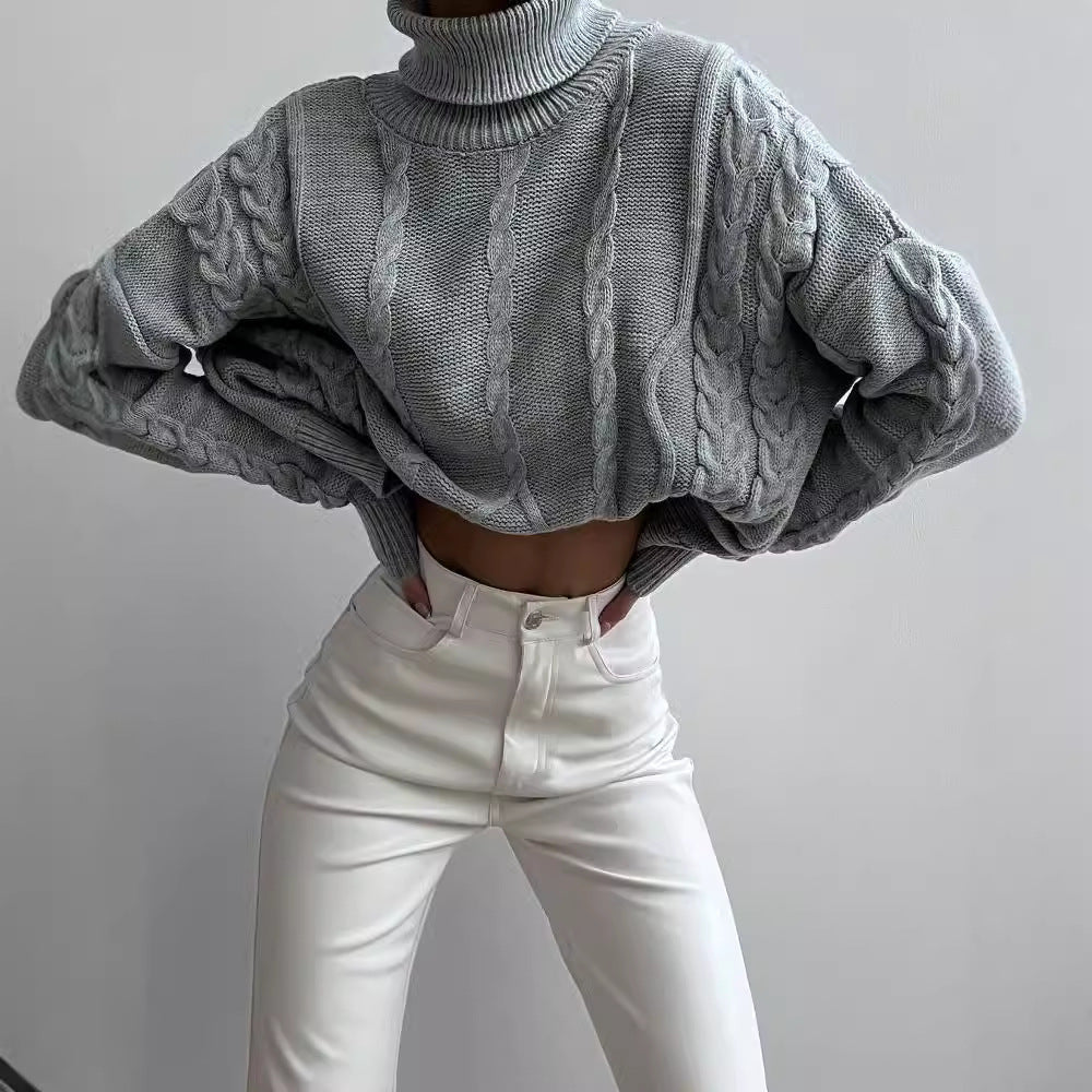 Damen Grobstrick-Rollkragenpullover mit Zopfstrick-Details Chichicherry