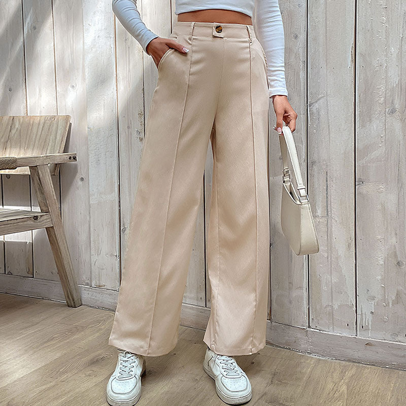 Women High-Waisted Wide-Leg Trousers with Crease and Subtle Suit Look Chichicherry