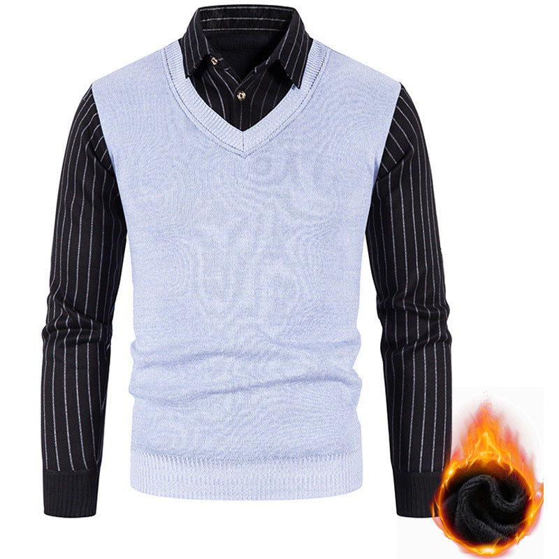 Men's thermo-lined V-neck knitted vest with ribbed cuffs Chichicherry