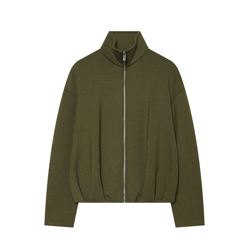 Women Lightweight Zip Cardigan with Stand-Up Collar and Boxy Silhouette Chichicherry