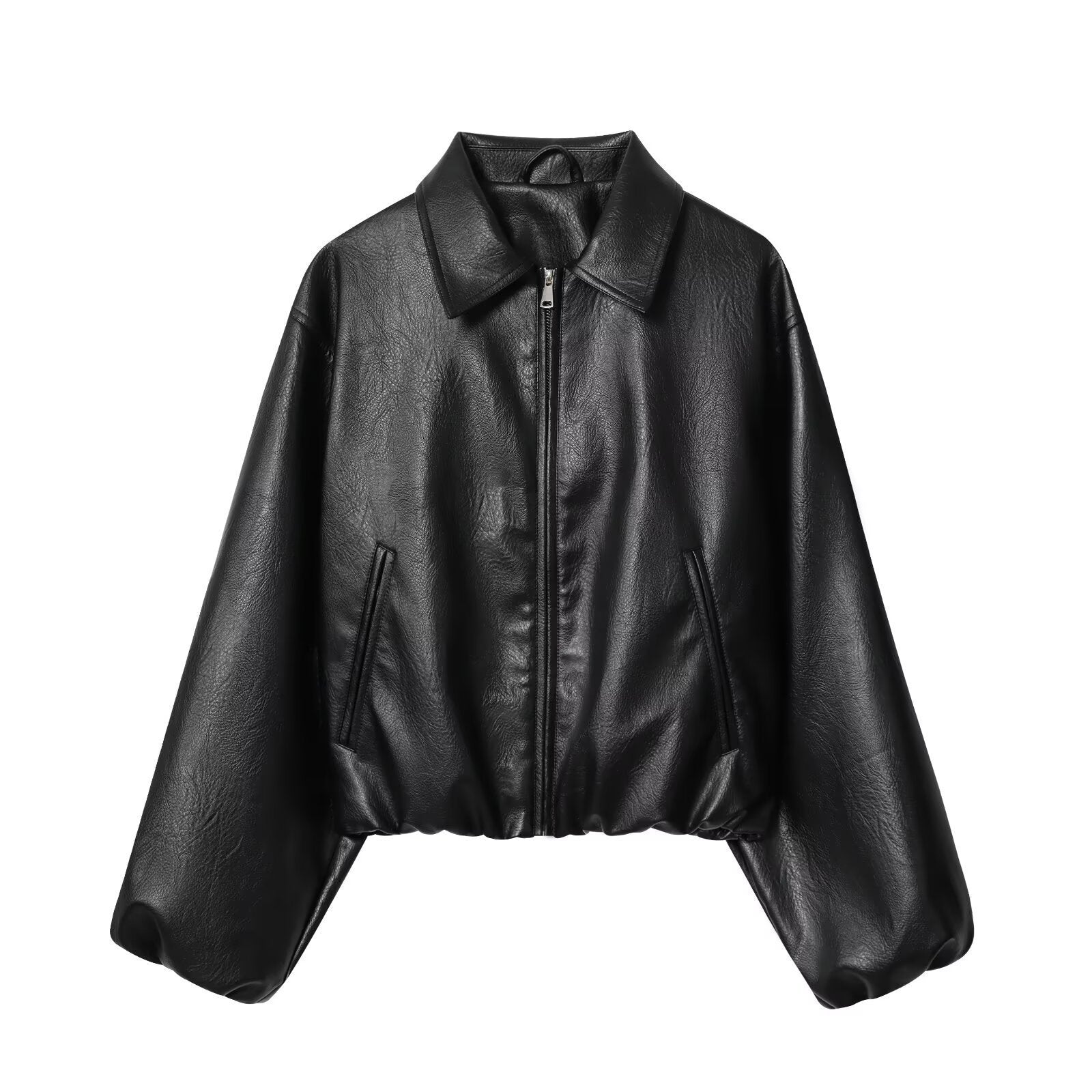 Women's short jacket in boxy look made of vegan leather with concealed zipper Chichicherry