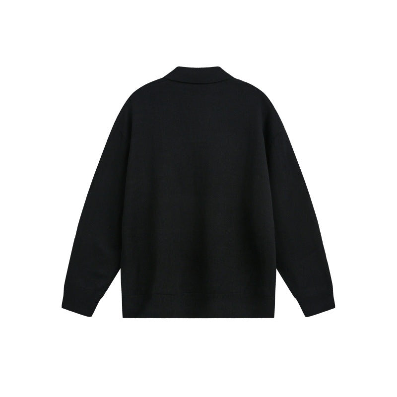 Men's Loose Knit Polo Sweater with Button Placket and Oversize Cut Chichicherry