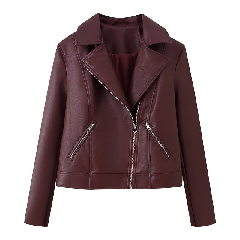 Ladies biker jacket made of vegan leather with asymmetrical zipper Chichicherry