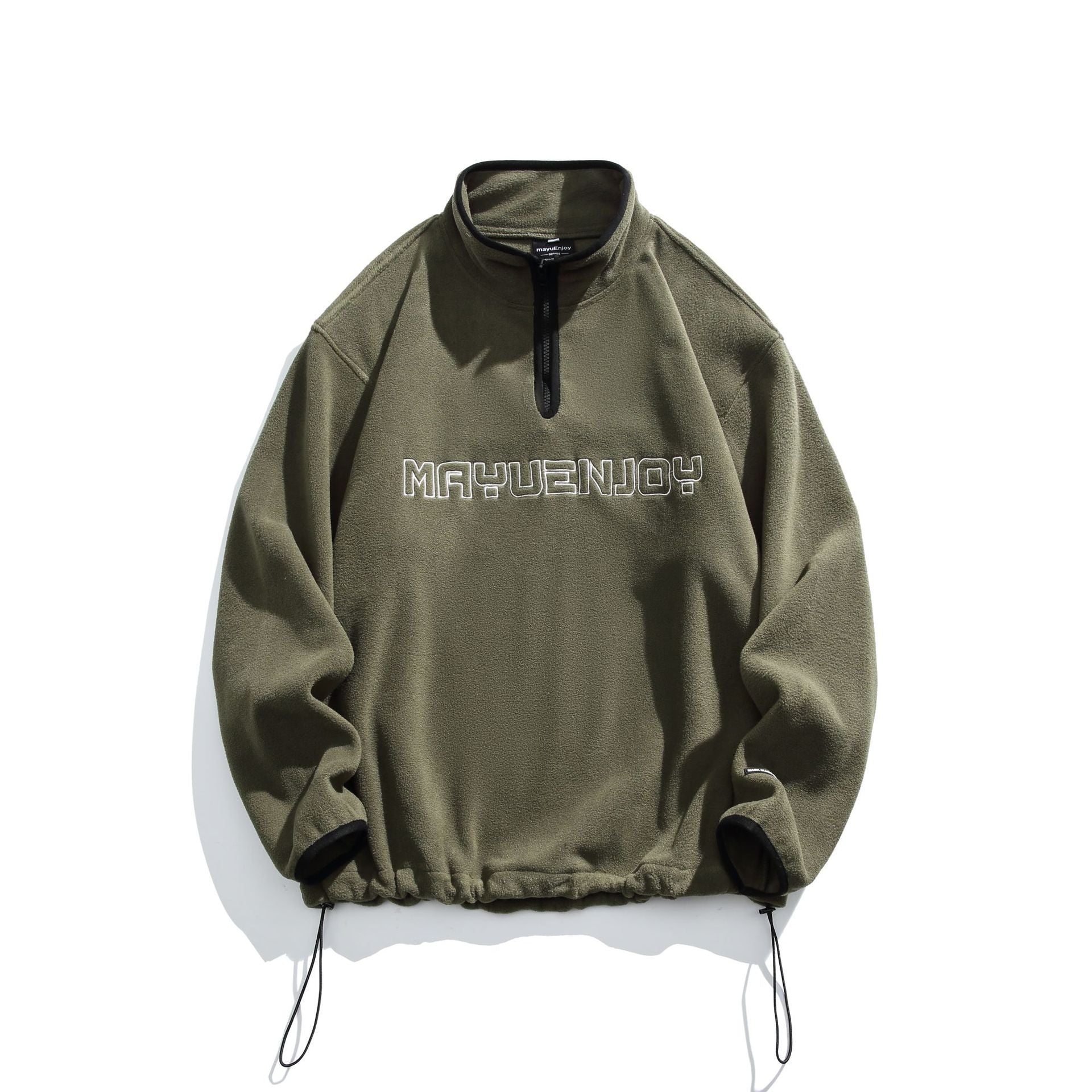 Unisex Fleece-Half-Zip Pullover with Stand-up Collar, Drawstring Hem and Logo Embroidery Chichicherry