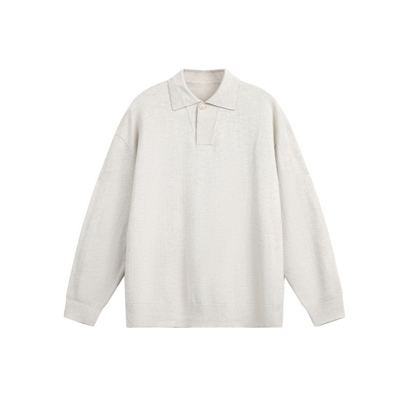 Men's Loose Knit Polo Sweater with Button Placket and Oversize Cut Chichicherry