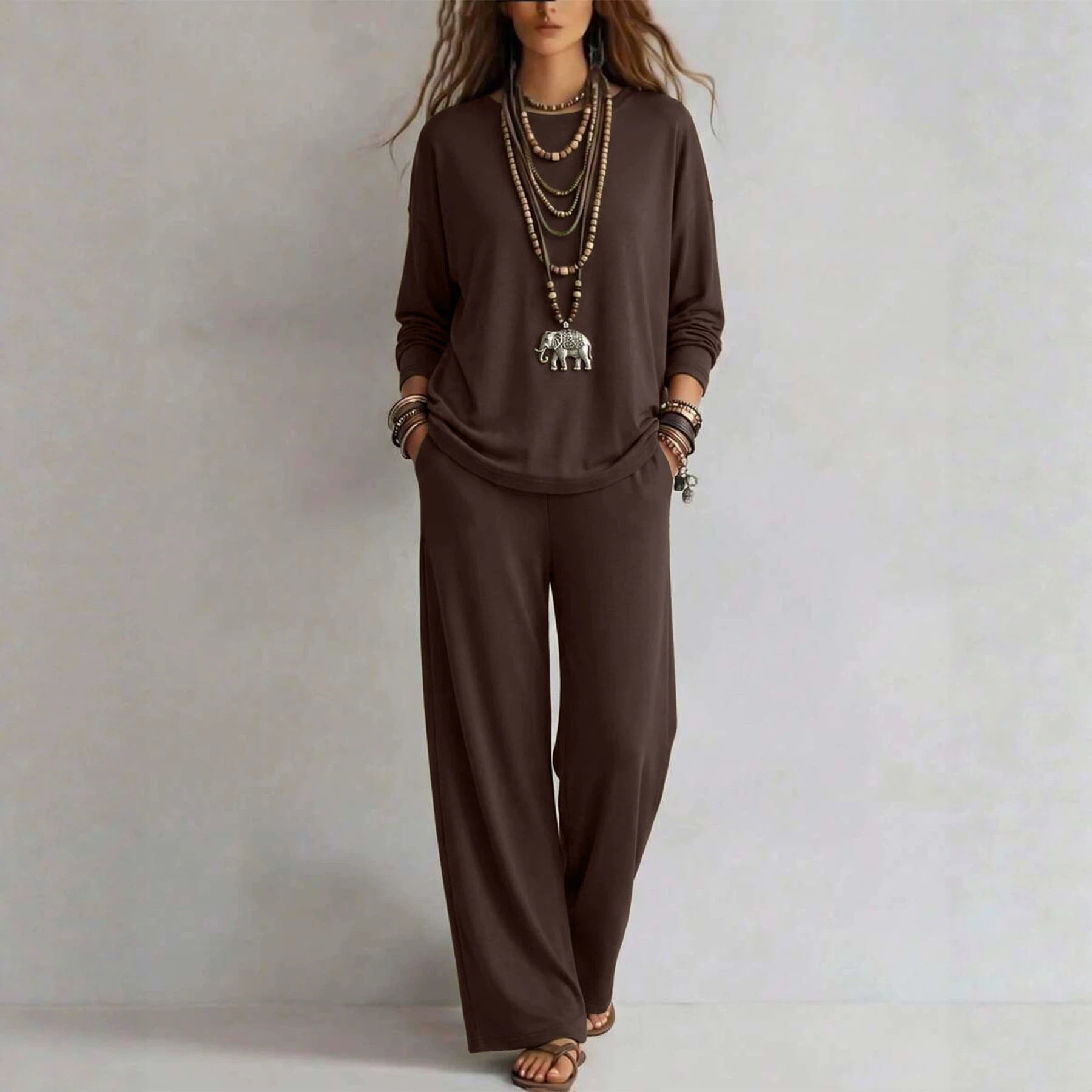 Women's loungewear set with wide waistband and oversized long sleeve shirt Chichicherry