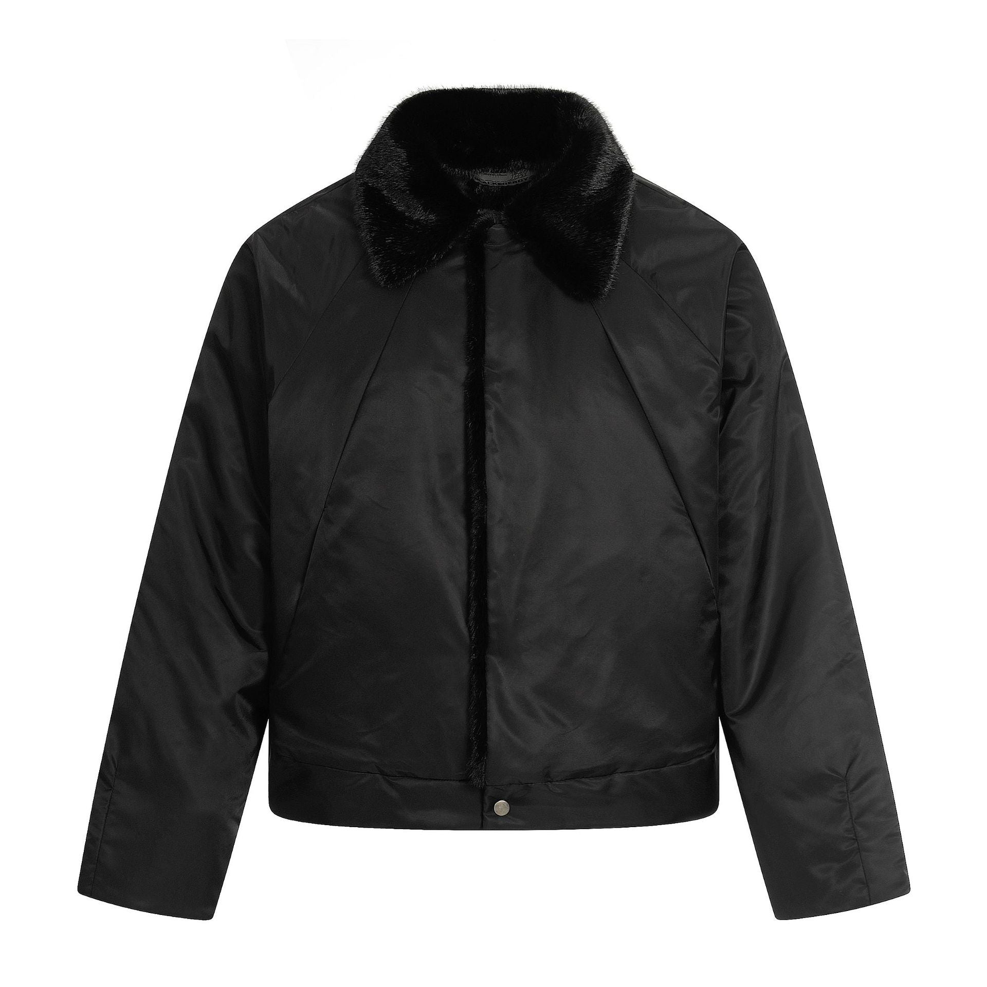 Women's Short Cut Quilted Blouson with Woven Fur Collar Chichicherry