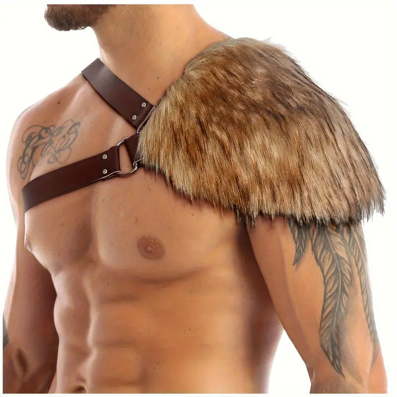 Men's shoulder harness with removable faux fur shoulder pad and adjustable leather straps Chichicherry