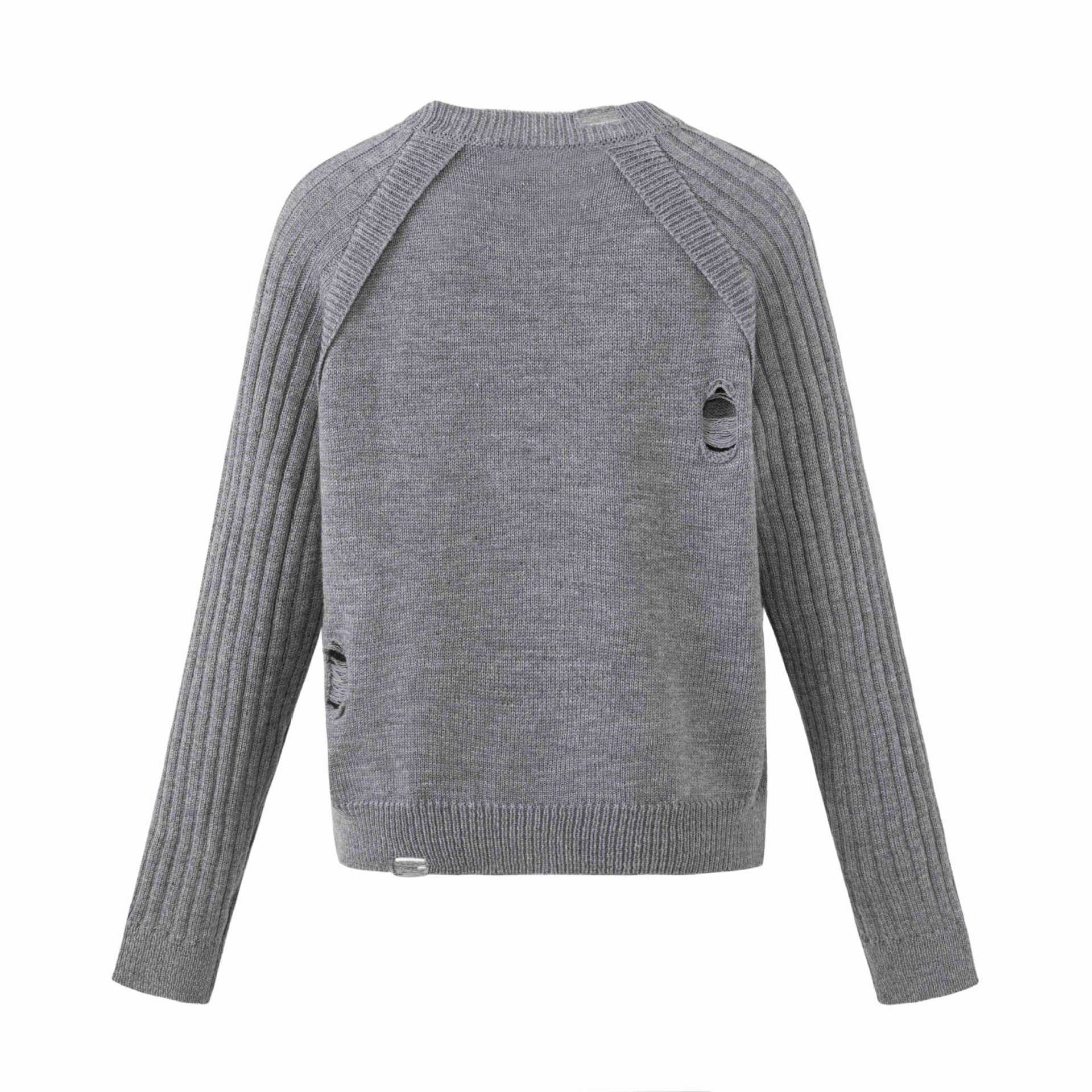 Women Chunky Knit Distressed Raglan Sweater with Retro Graphic Print Chichicherry