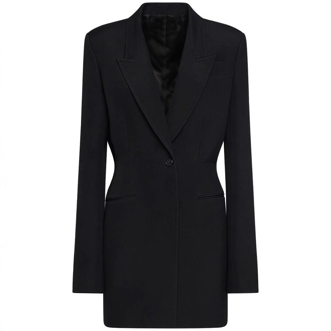 Women Single-Breasted Long Blazer with Tailored Silhouette and Wide Palazzo Pants Chichicherry