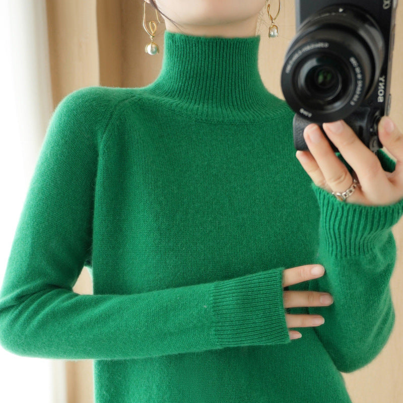 Women's Luxury Fine Knit Turtleneck Sweater with Thumb Hole Cuffs and Feminine Shoulder Yoke Chichicherry