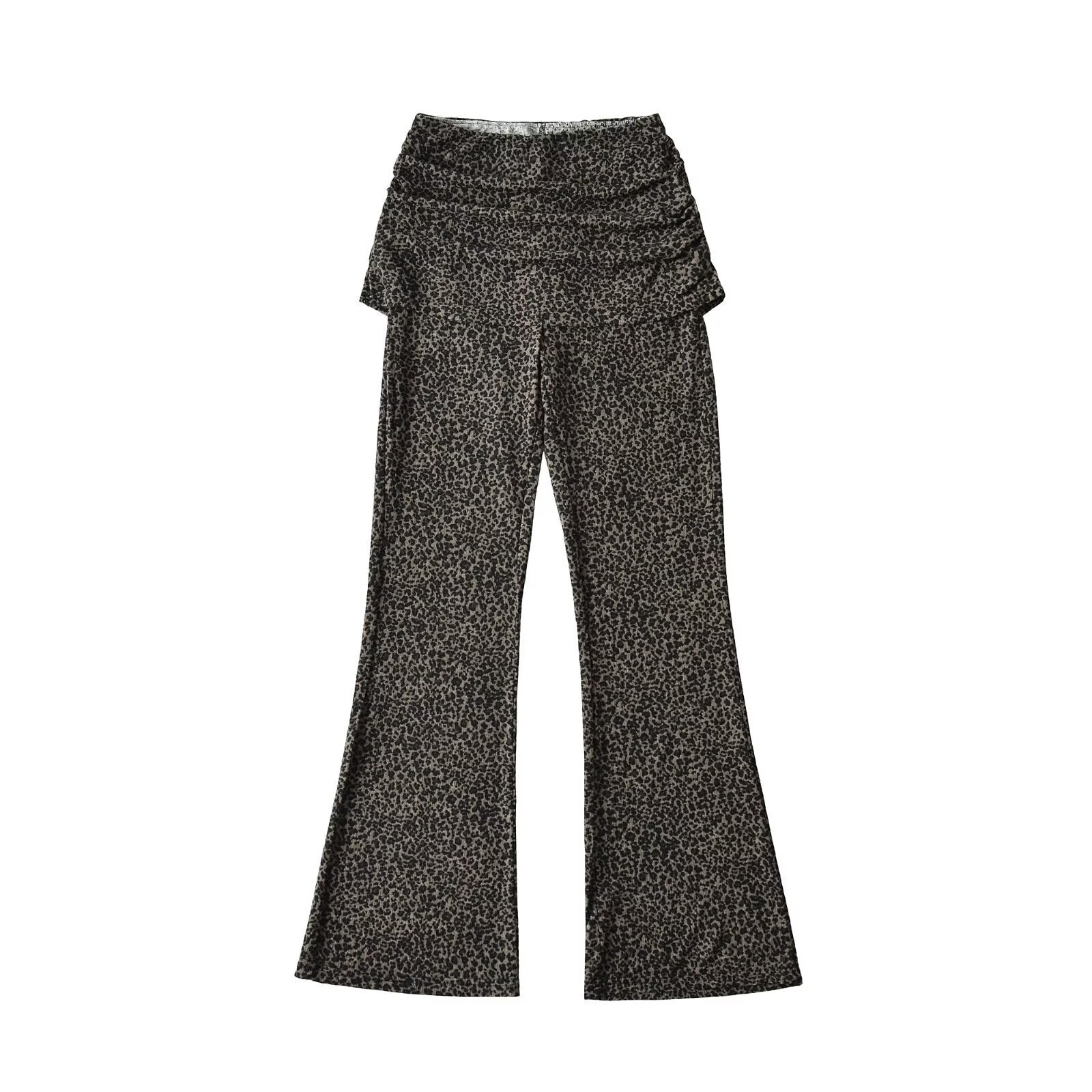 Women's High-Waist Flared Trousers with Ruffled Hip Skirt and Flared Leg Chichicherry