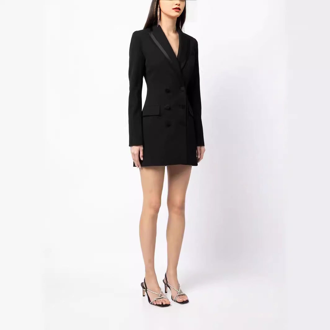Women's Short Blazer Dress in Double-Breasted with Tailored Fit Chichicherry