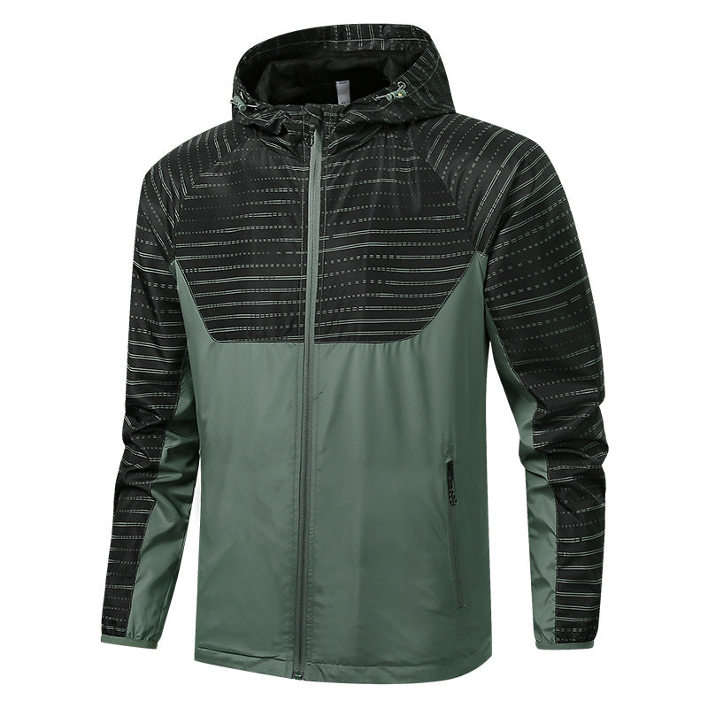 Men's Lightweight Reflective Hooded Windbreaker with Mesh Lining and Zipper Pockets Chichicherry