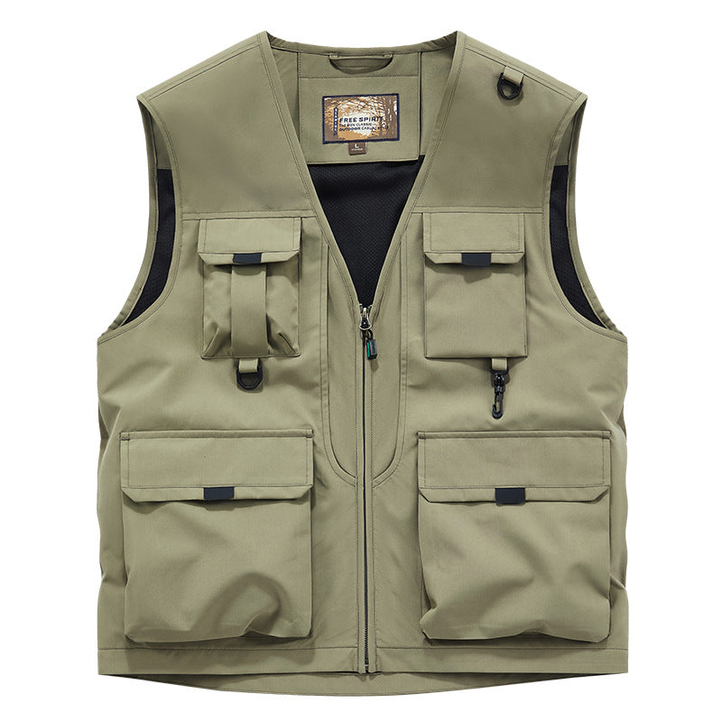 Men's Multifunctional Utility Vest with Multiple Pockets and Durable Zipper Chichicherry