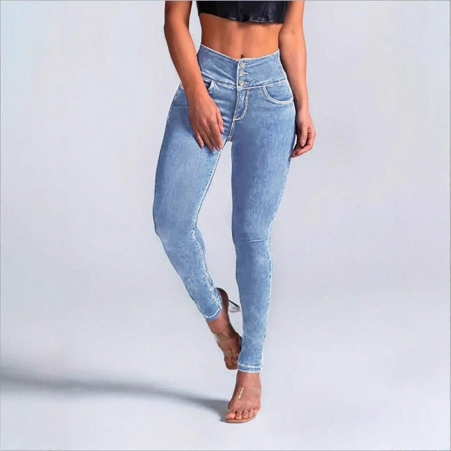 Women High-Waist Sculpting-Skinny-Jeans with waist-shaping V-waistband and double-button closure Chichicherry