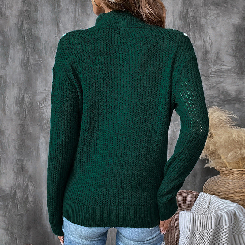 Women's Textured Waffle Knit Pullover with Half Zip and V-Yoke Chichicherry