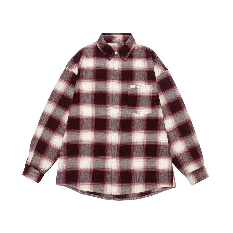 Unisex Check Flannel Shirt Jacket in Oversized Box Cut with Rounded Hem