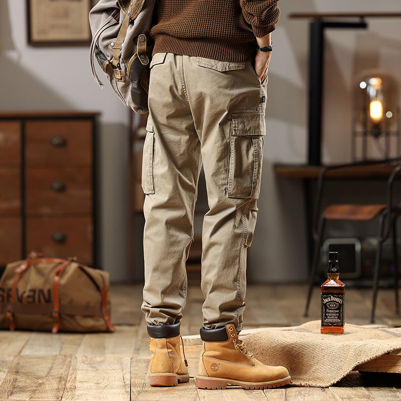 Men's Utility Cargo Pants with adjustable waistband, multiple pockets, and elastic hem Chichicherry